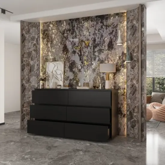 Famapy Black Six Drawer Dressers Minimalist Style Smooth Surface image {1}