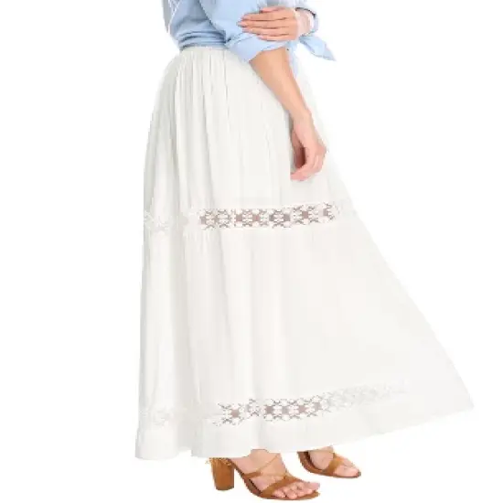 Allegra K Women's Lace Insert Vintage Swing A-Line Maxi Skirt with Elastic Waist image {3}