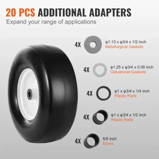 VEVOR Lawn Mower Tires with Rim, 13x5-6" Tubeless Tractor Tires, 2-Pack Tire and Wheel Assembly, Flat-free PU Tires, 3.25"-5.9" Centered Hub, Black image {6}