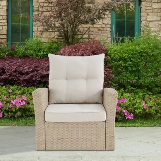 Canaan 4pc All Weather Wicker Outdoor Seating Set Cream - Alaterre Furniture image {2}