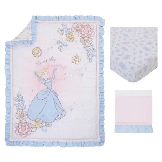 Disney Sweet Princess Light Blue, Pink, and White Cinderella 3 Piece Nursery Crib Bedding Set image {4}