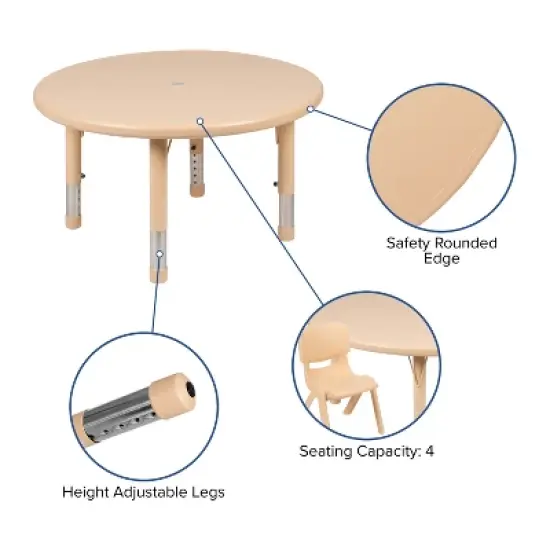 Flash Furniture 33" Round Plastic Height Adjustable Activity Table image {7}