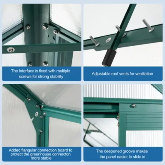 6x12FT Polycarbonate Greenhouse, Heavy Duty Aluminum Walk-in Greenhouses with Sliding Door & Raised Base, Plant Greenhouse for Outdoor Garden Backyard image {4}