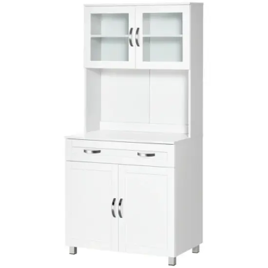 HOMCOM 67" Buffet with Hutch, Modern Kitchen Pantry, Freestanding Storage Cabinet with Framed Glass Doors, Shelves and Drawers, White image {3}