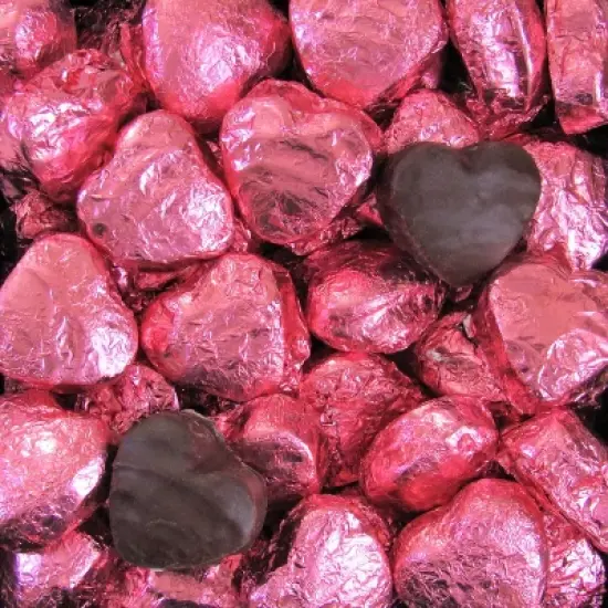 Raspberry Cr&egrave;me Chocolates Hearts in Pink Foil by It's Delish, 2.5 LBS Jumbo Container image {3}