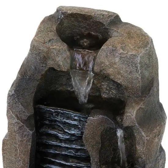 Sunnydaze Indoor Home Office Decorative Resin Stony Rock Waterfall Tabletop Water Fountain - 11" - Gray image {2}