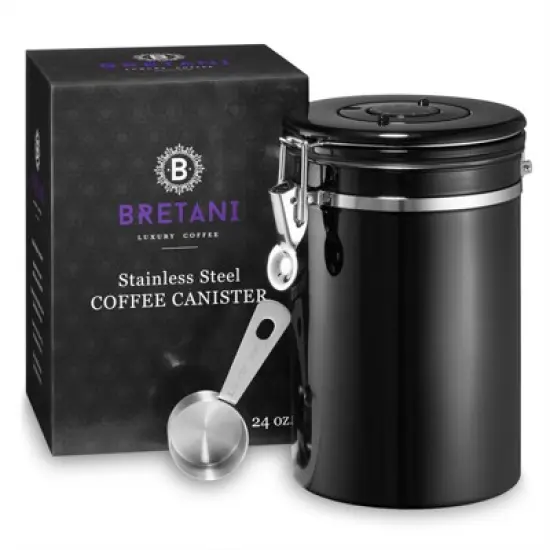 Bretani 24 oz Coffee Canister & Scoop Set - Stainless Steel Airtight Kitchen Storage Container for Coffee Beans and Grounds image {8}