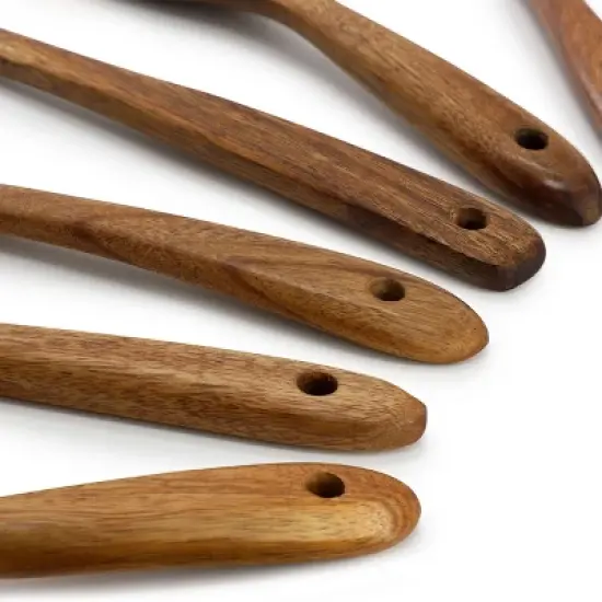 MegaChef 7 Piece Acacia Wood Kitchen Cooking Tool Utensil Set with Crock in Dark Brown image {4}