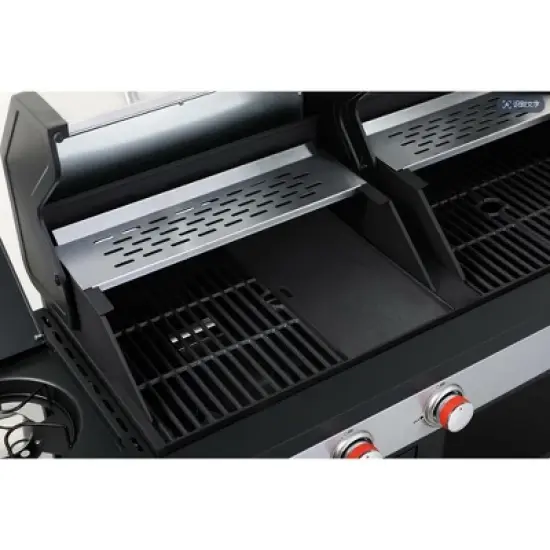 Dolonm 3+1 Hybrid Grill: Gas & Charcoal Combo w/Side Burner, 37,230BTU, Enamel Cast Iron Grids & Lockable Casters (Black) image {5}