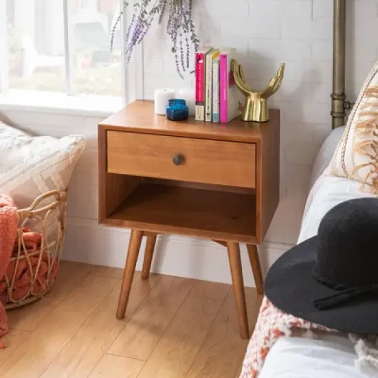 Greenberg 1 Drawer Mid-Century Modern Solid Wood Nightstand - Saracina Home image {2}