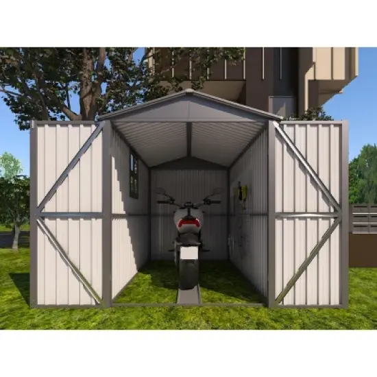 Motorcycle Outdoor Steel Storage Shed With Window ,tracks and fixtures,Grey image {7}