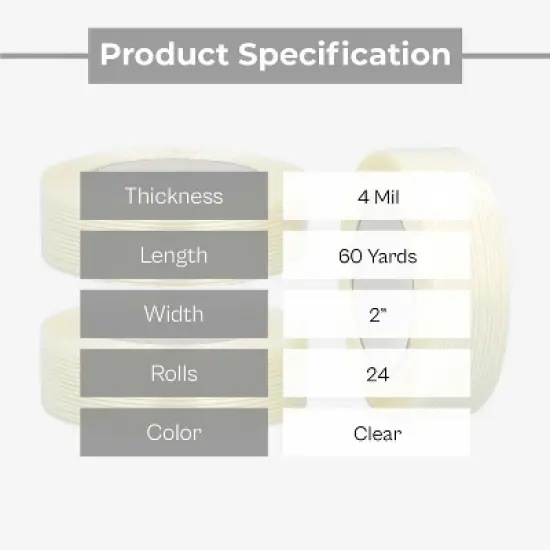 PSBM 24 Rolls Clear Reinforced Filament Tape, 2" x 60 Yards, 4.0 Mil, Economy Grade image {1}