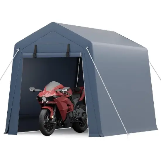 Acekool 6x6 FT Outdoor Storage Shed with Roll-Up Zipper Door, Ventilated Mesh Windows, Heavy Duty Waterproof Tarp, Ideal for Bikes & Tools image {6}