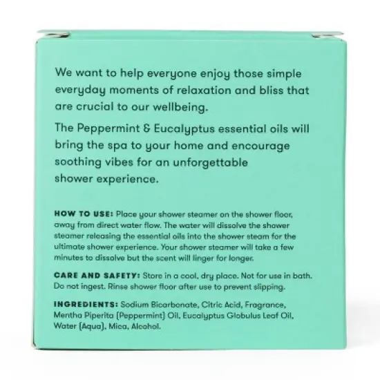 anihana Aromatherapy Essential Oil Mint Refresher Peppermint and Eucalyptus Shower Steamer - 1.76oz image {3}