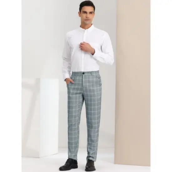 Lars Amadeus Men's Slim Fit Flat Front Plaid Business Formal Pants image {2}