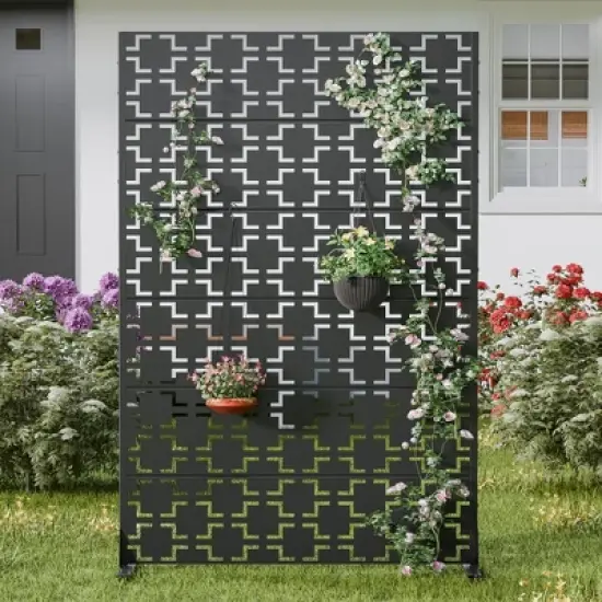 PexFix 72 in. H x 47 in. W Outdoor Metal Square Black Galvanized Panel Screen Garden Fence Brick Pattern Walls image {16}