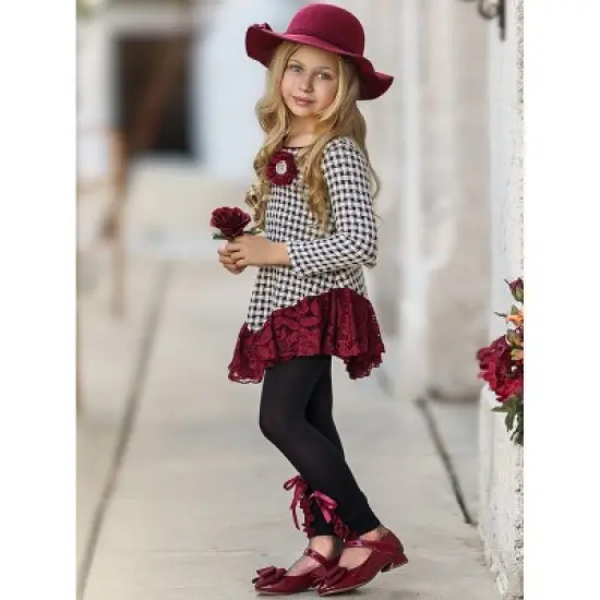 Girls Braided Plaid Lace Trim Tunic & Legging Set - Mia Belle Girls image {5}