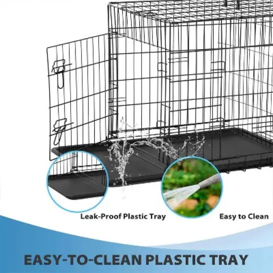 FDW 42 Inch Dog Crates for Large Dogs Folding Metal Wire Crates Dog Kennels Pet Dog Cage Crate with Double-Door,Divider Panel, Removable Tray and image {3}