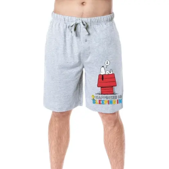 Peanuts Mens' Snoopy Happiness Is Sleeping In Character Sleep Pajama Shorts Grey image {4}
