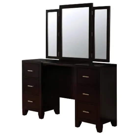 3pc Scrugham Contemporary 6 Drawer Vanity with Barstool Espresso - miBasics image {4}