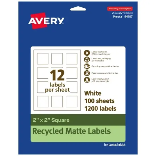 Avery Recycled Matte White Labels,  2" x 2" Square image {8}
