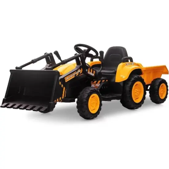 3 in 1 Kids Ride On Tractor with Detachable Trailer, 12V Electric Bulldozer with Shovel Bucket image {9}