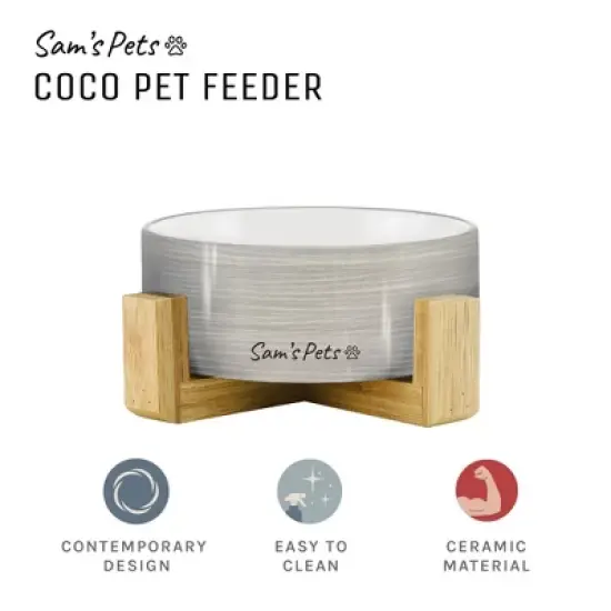 Coco Single Pet Bowl with Wood Stand 5.11 in Light Gray image {6}