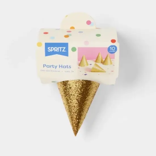10ct 5" Glittered Party Hats Gold - Spritz&trade; image {2}