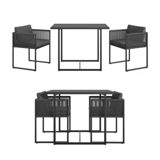 Cosco 3pc Outdoor Steel Modern Nesting Bistro Set with Resin Weave & Fabric Cushions Dark Gray image {7}