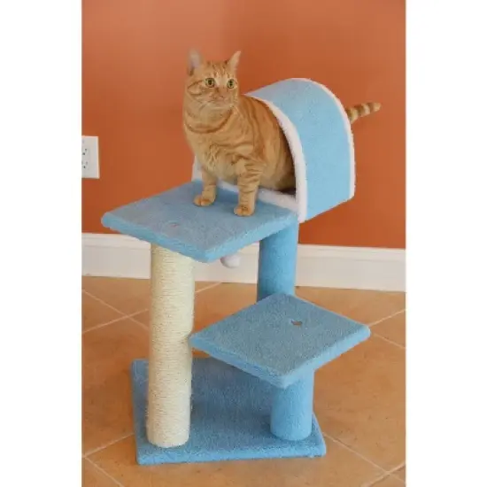 Armarkat Sky Blue 29" Real Wood Cat Tree With Scratcher And Tunnel For Squeeze, Snoozing And Hiding, B2903 image {5}
