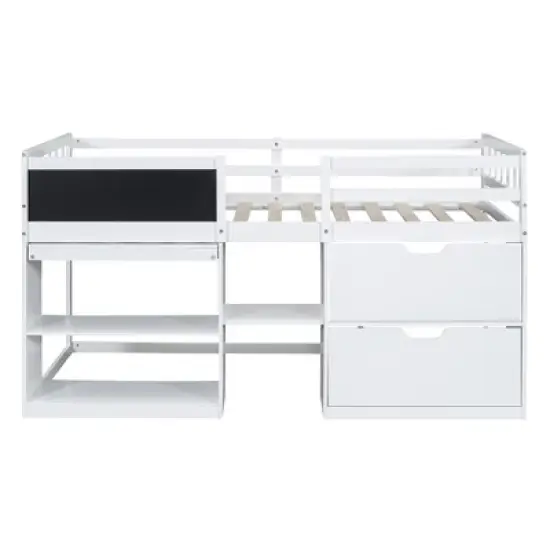 Twin Size Low Loft Bed with Rolling Desk, Shelves and Drawers - ModernLuxe image {4}