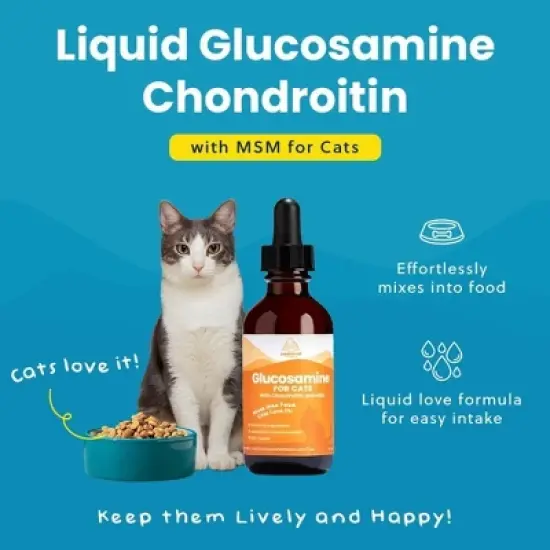 100% Natural Liquid Glucosamine Chondroitin W/ MSM for Cats, Hip & Joint Supplement for Senior Felines, Arthritis & Mobility Booster Glucosamine Drops image {1}