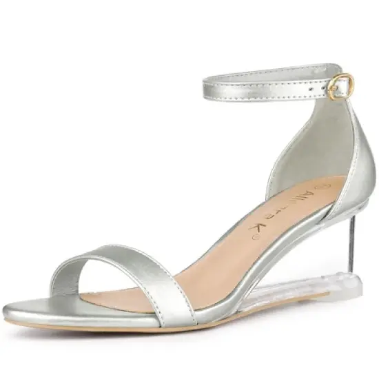 Allegra K Women's Ankle Strap Low Wedge Clear Heels Sandals image {7}