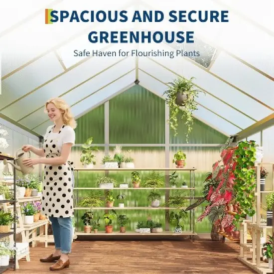Acekool 6x10FT Aluminum Greenhouse - Polycarbonate Panels, Roof Vent & Sliding Door for Outdoor Gardening image {2}