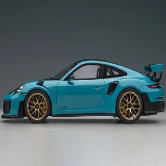Porsche 911 (991.2) GT2 RS Weissach Package Miami Blue with Carbon Stripes 1/18 Model Car by Autoart image {3}
