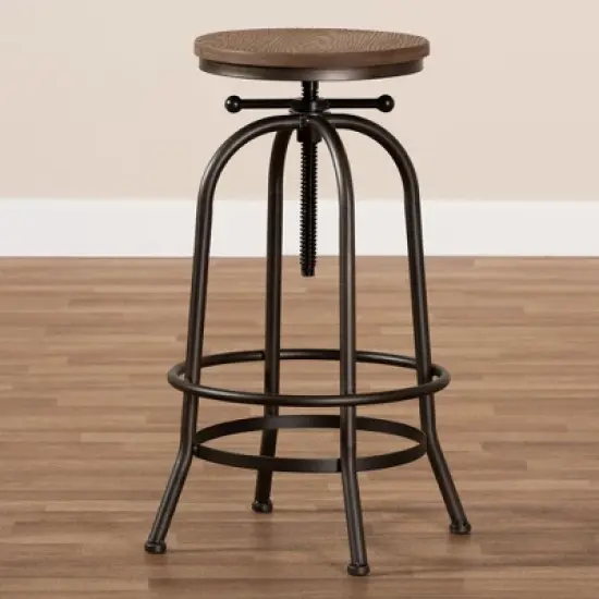 Aline Wood and Rust Finished Steel Adjustable Swivel Barstool Brown - BaxtonStudio image {3}