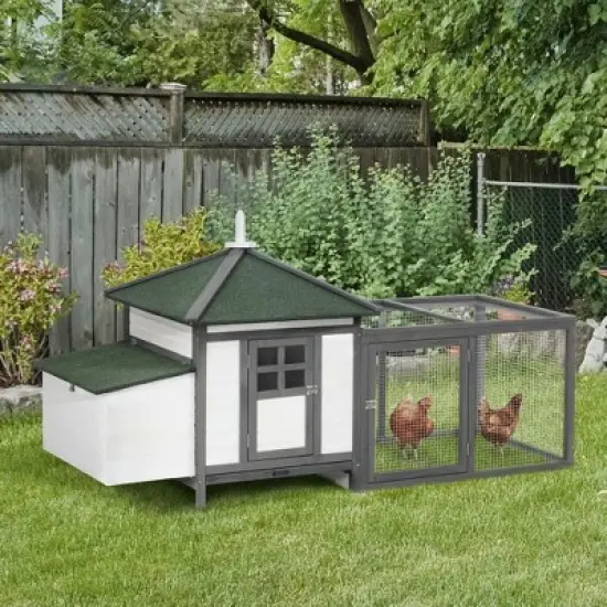 Resenkos Rabbit Hutch, Duck Cage Hutch,Chicken Coop,77" Wooden Chicken Coop with Nesting Box, Outdoor Hen House with Removable Tray, Ramp Run, Gray image {7}