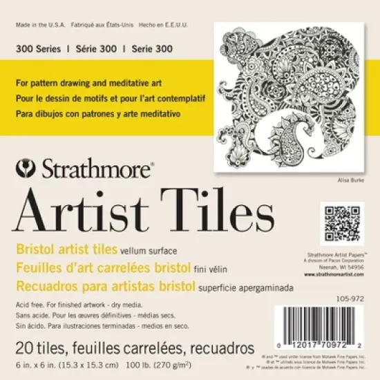 Strathmore 300 Series Artist Tiles, Bristol, Smooth Finish, 6x6 inch, 20 Sheets Per Pack, 3 Packs image {1}