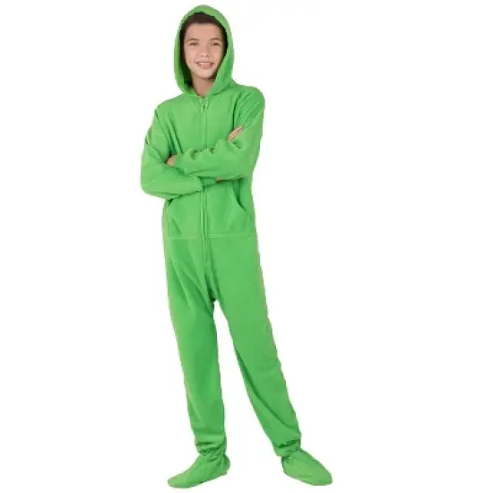 Footed Pajamas - Emerald Green Kids Hoodie Fleece Onesie image {1}