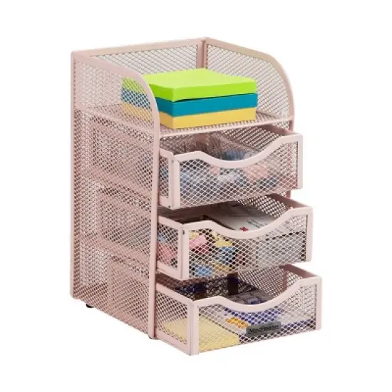 Mind Reader Paper Binder Clip Basket Metal Mesh Pink image {7}