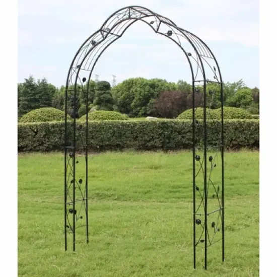 Lirago Metal Garden Arch with Double Gate Black Powder Coated Steel Trellis for Climbing Plants 99"H * 59"W * 15.3"D image {6}