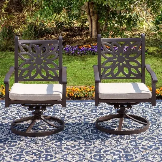 2pk Outdoor Extra Wide Cast Aluminum Swivel Chairs with Cushions - Captiva Designs image {1}