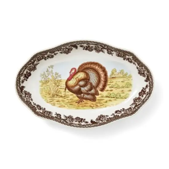Spode Woodland Turkey Pickle Dish &ndash; 8.5 Inch Porcelain Serving Dish &ndash; Microwave, Oven, Freezer & Dishwasher Safe, Rustic Thanksgiving Serveware image {8}