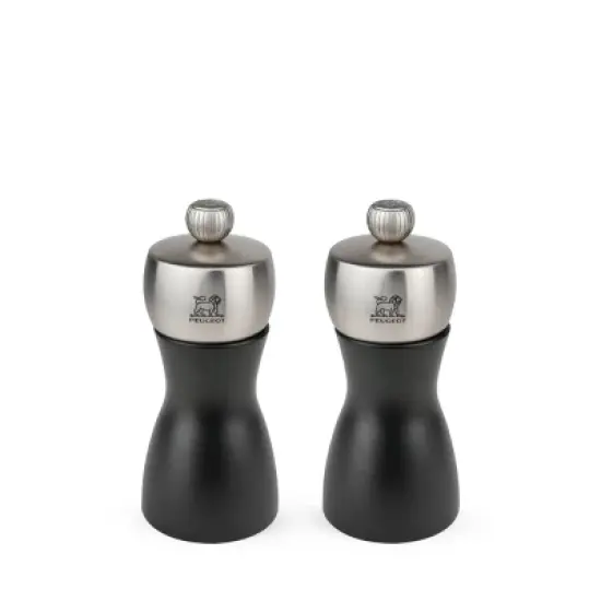Peugeot | Fidji Duo, Set Pepper and Salt Mills, Wood/Stainless, Black, 12 cm - 5 in image {2}