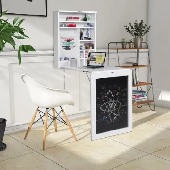 Costway White Wall Mounted Table Convertible Desk Fold Out Space Saver Chalkboard image {4}