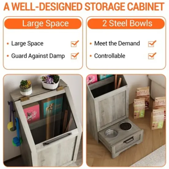 Pet Feeder Station with 2 Raised Bowls, 35.2 Inch Dog Food Storage Cabinet with Flip Top, Pet Toy Organizer for Large, Medium, Small Dogs image {6}