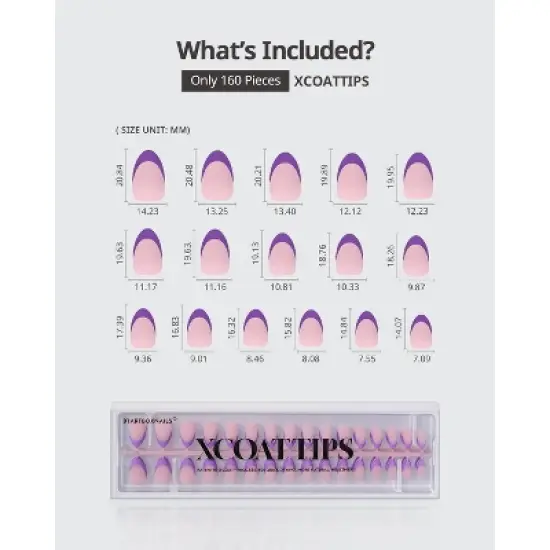 BTArtboxnails XCOATTIP&reg; Press-On Nails - Purple Pastel French - Short Almond -160ct image {6}