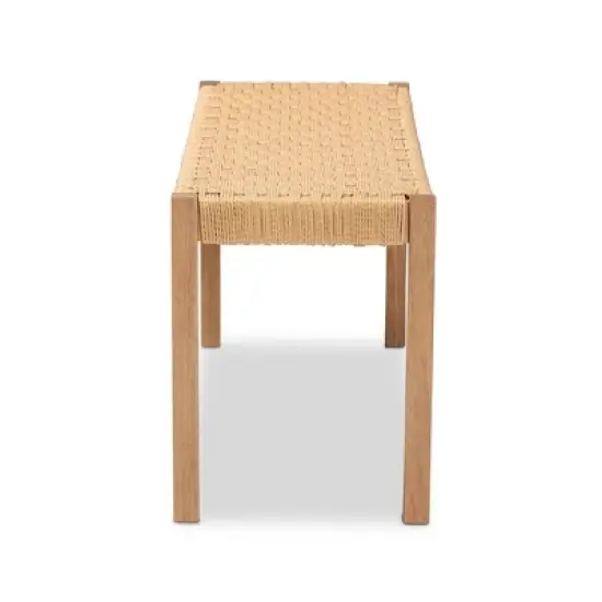 Pacari Rustic Transitional Wood Hemp Accent Bench Oak Brown - Baxton Studio image {5}