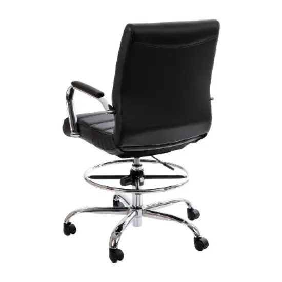 Flash Furniture Mid-Back LeatherSoft Drafting Chair with Adjustable Foot Ring and Chrome Base image {10}