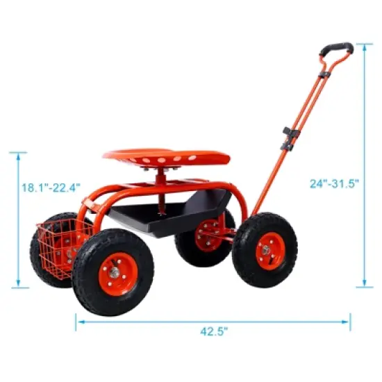 Rolling Garden Scooter Garden Cart Seat with Wheels and Tool Tray, 360 Swivel Seat,Red---refurbished image {4}